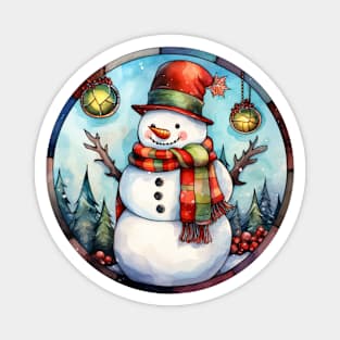 Snowman and baubles Magnet